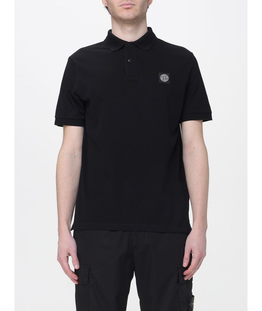 STONE ISLAND Черное хлопковое поло с коротким рукавом, фото 2