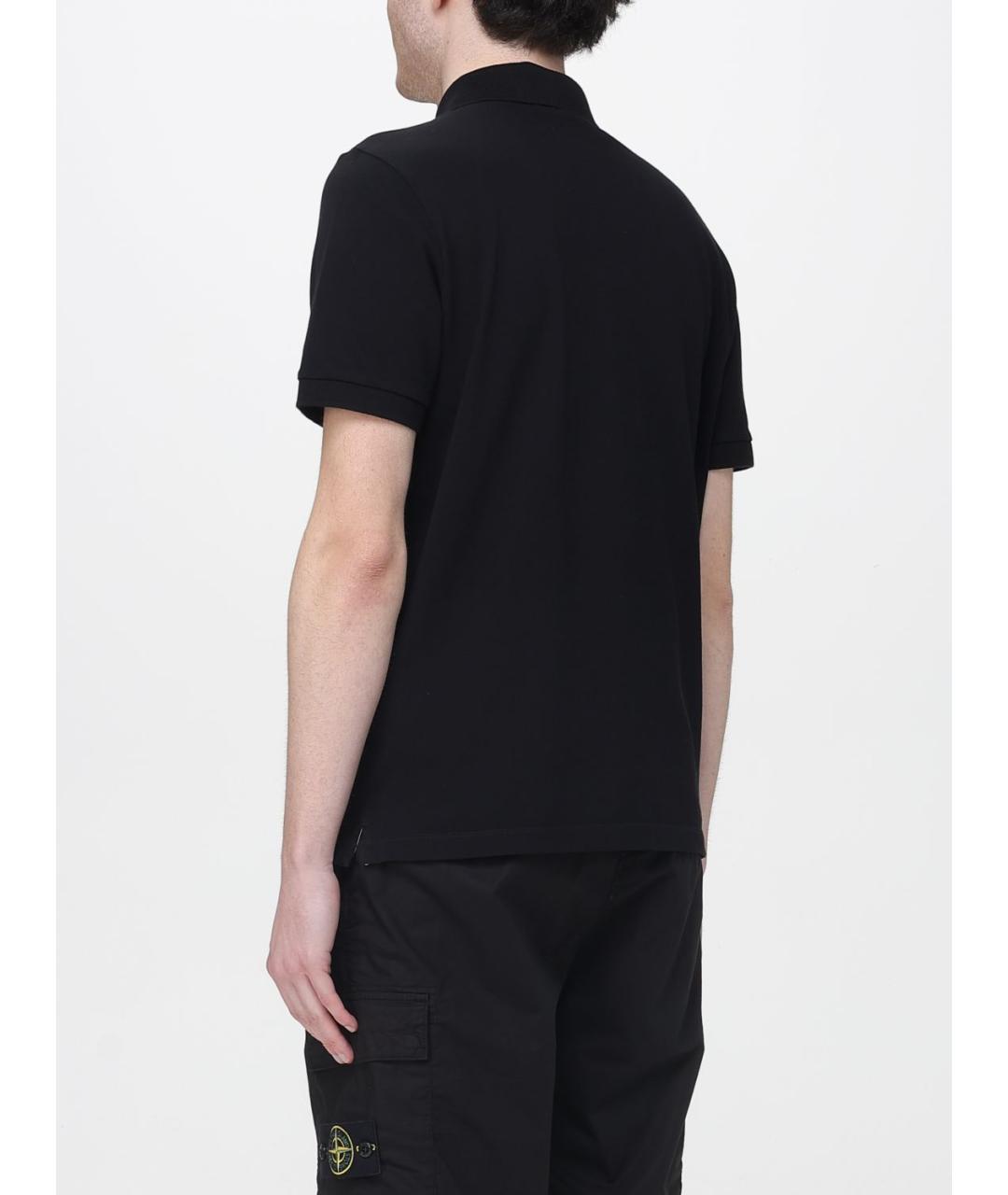 STONE ISLAND Черное хлопковое поло с коротким рукавом, фото 4