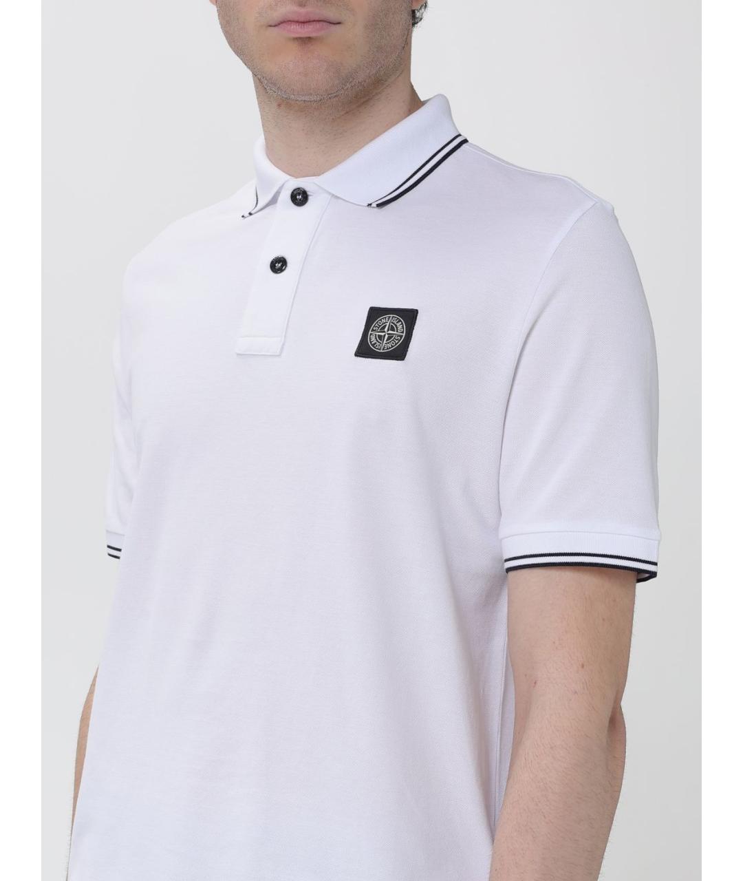 STONE ISLAND Белое хлопковое поло с коротким рукавом, фото 3