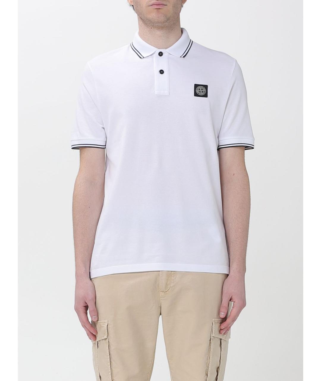 STONE ISLAND Белое хлопковое поло с коротким рукавом, фото 4