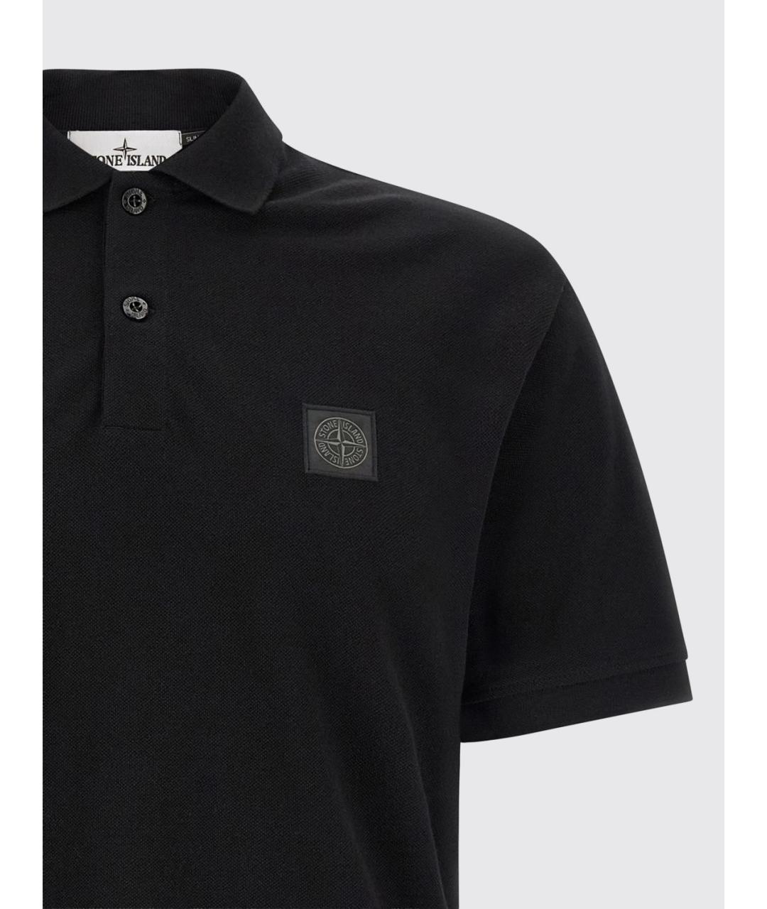 STONE ISLAND Черное хлопковое поло с коротким рукавом, фото 3