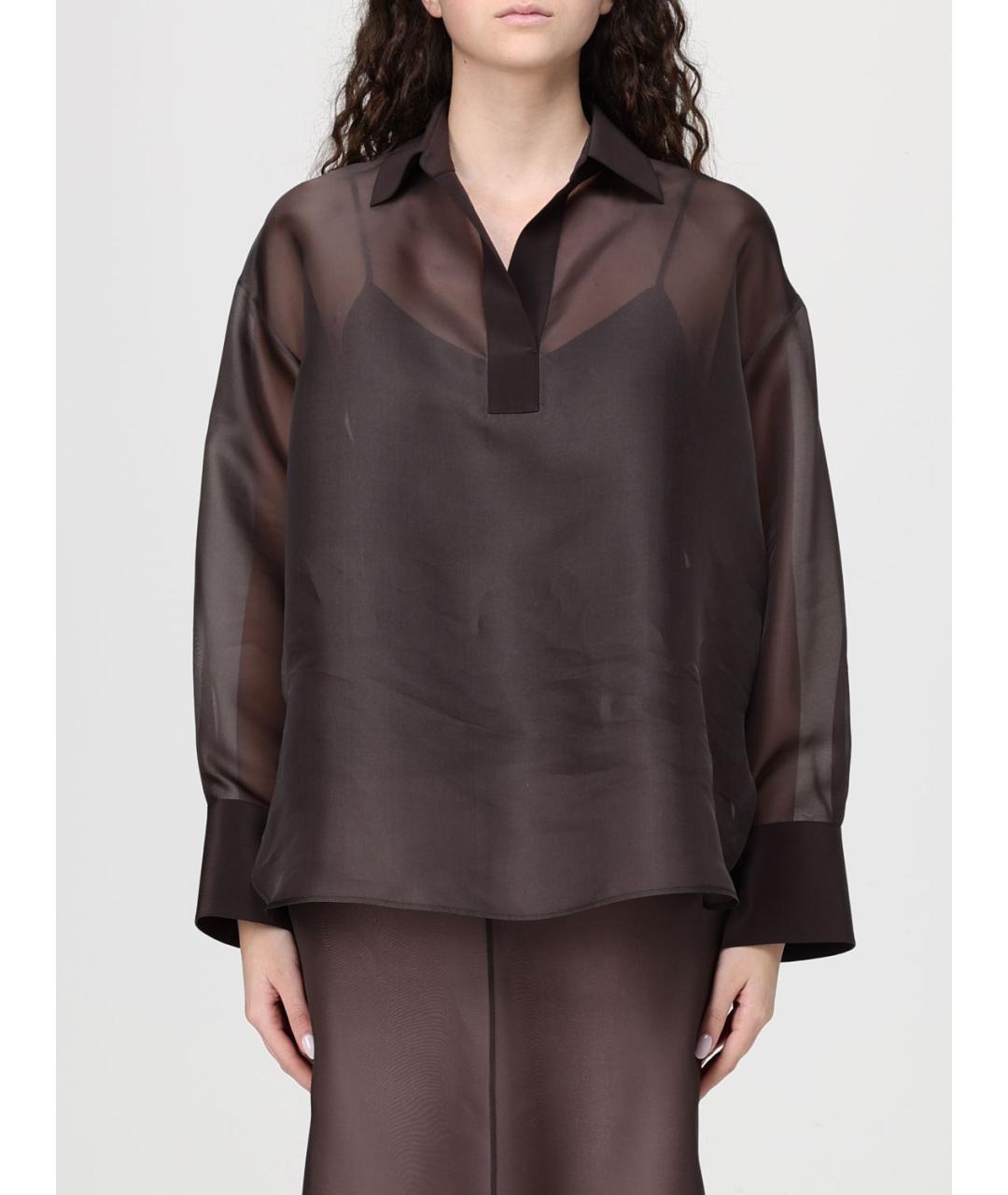 AGNONA Коричневая шелковая блузы, фото 6