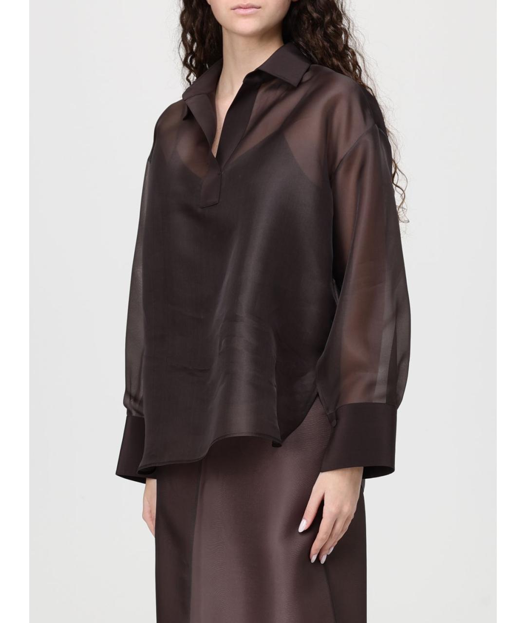 AGNONA Коричневая шелковая блузы, фото 4
