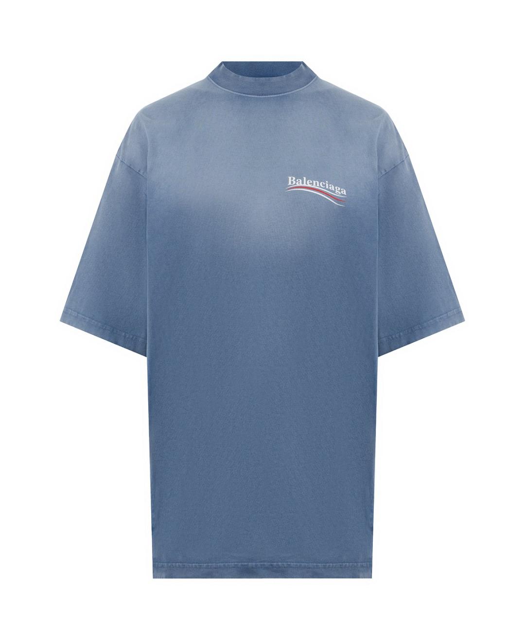 BALENCIAGA Голубая хлопковая футболка, фото 1