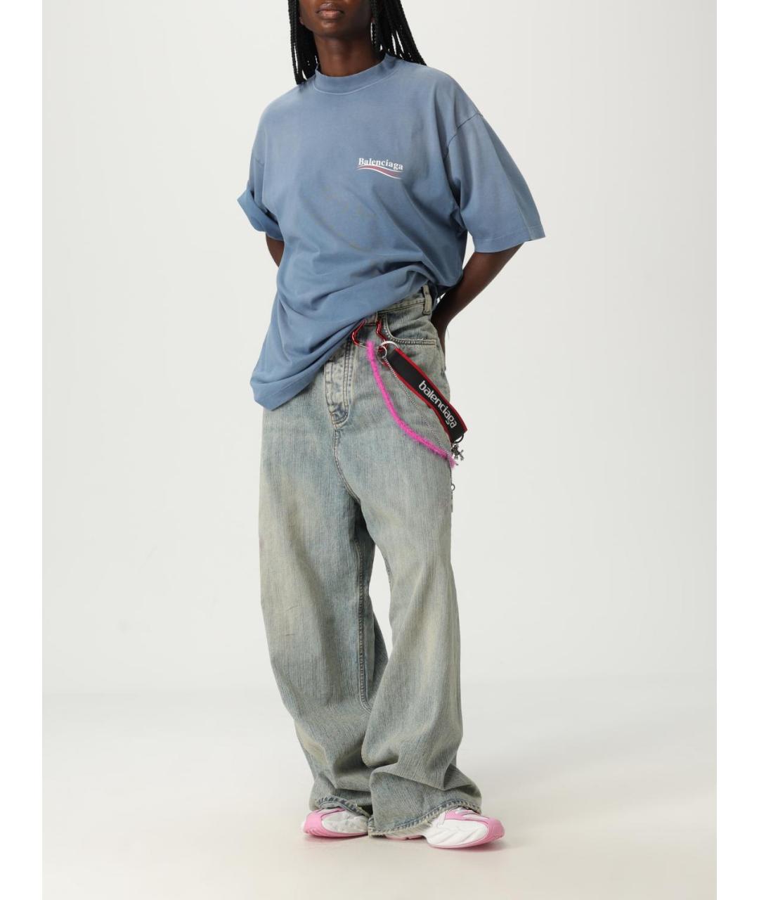 BALENCIAGA Голубая хлопковая футболка, фото 3