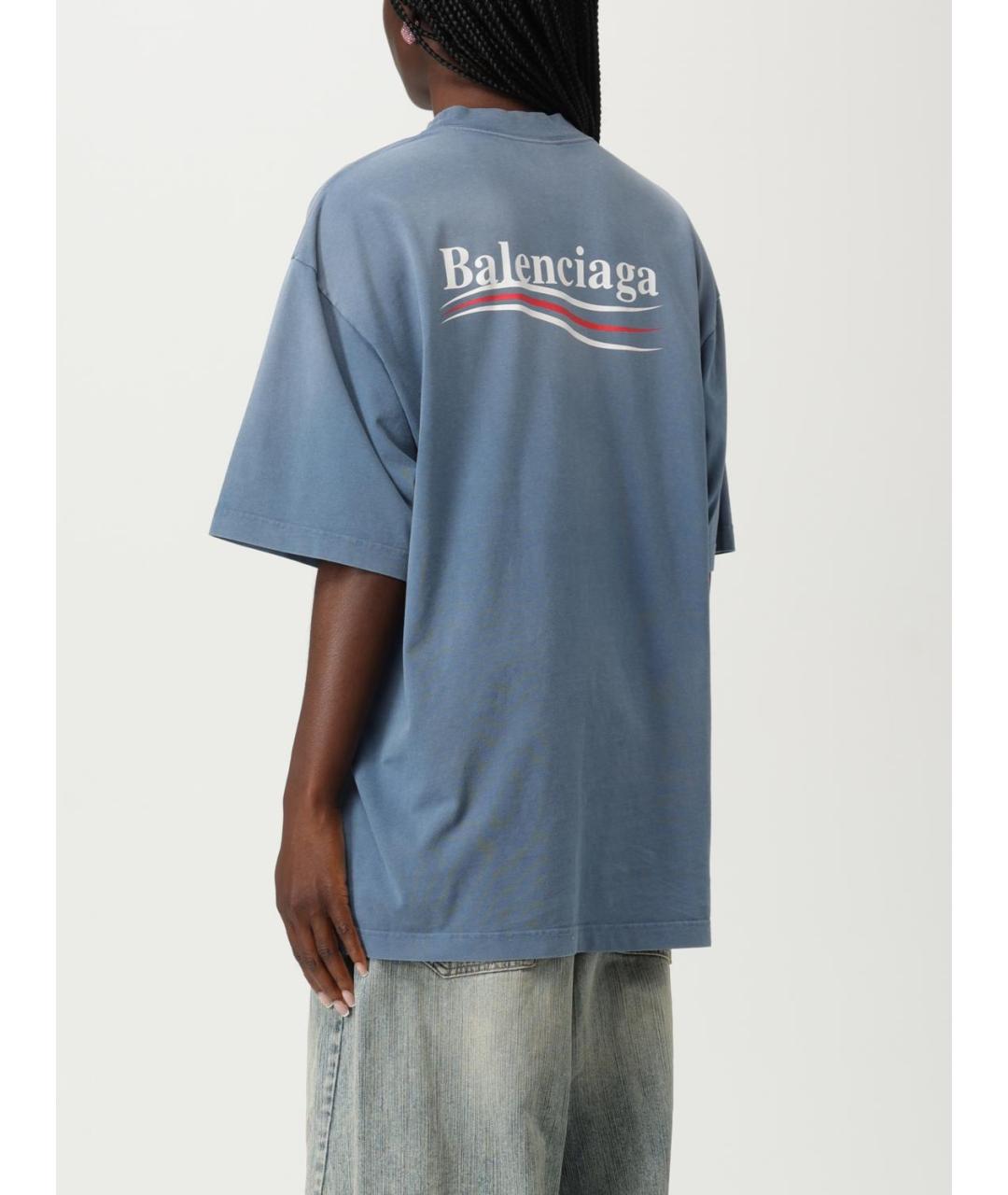 BALENCIAGA Голубая хлопковая футболка, фото 4