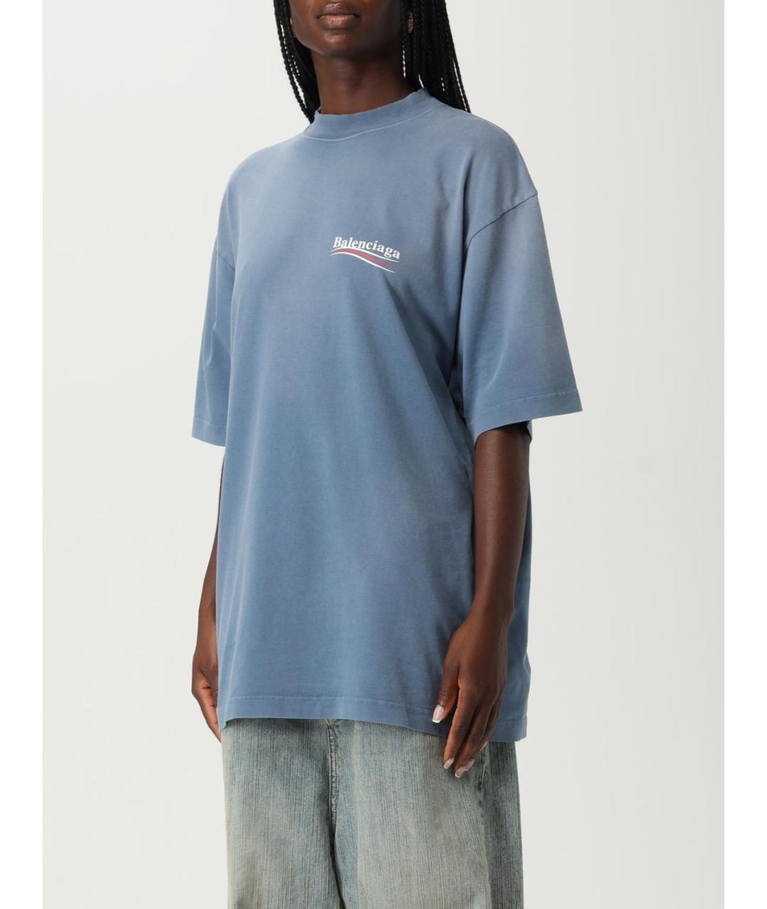 BALENCIAGA Голубая хлопковая футболка, фото 5
