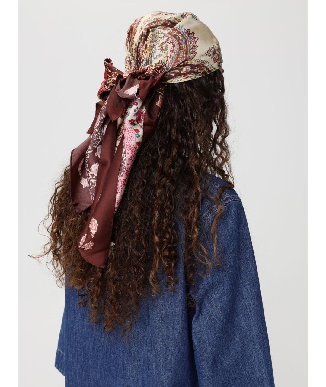 VALENTINO Бордовый шелковый шарф, фото 4