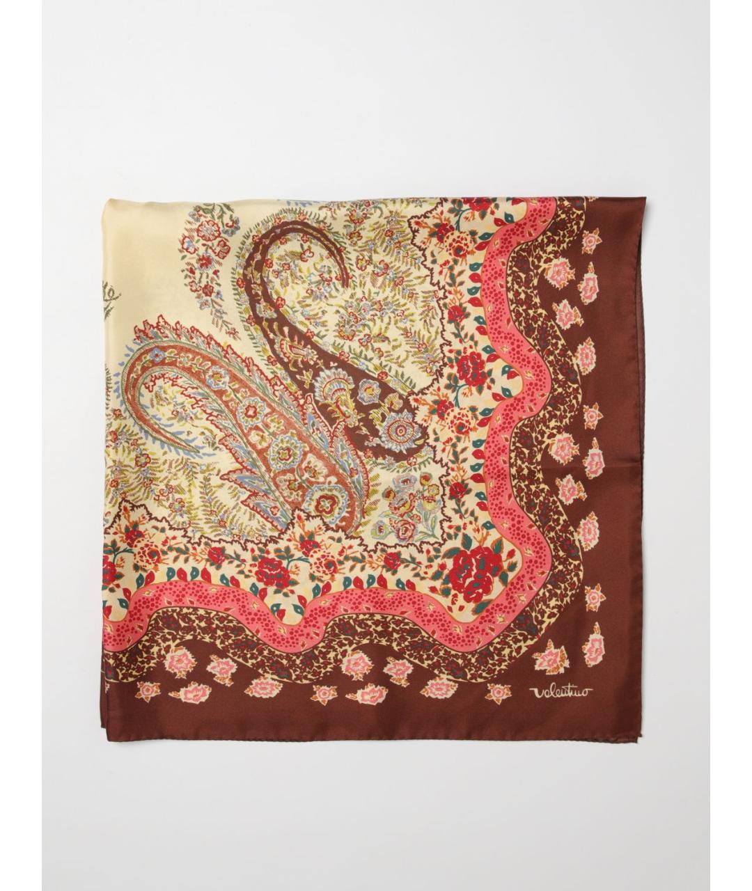 VALENTINO Бордовый шелковый шарф, фото 6
