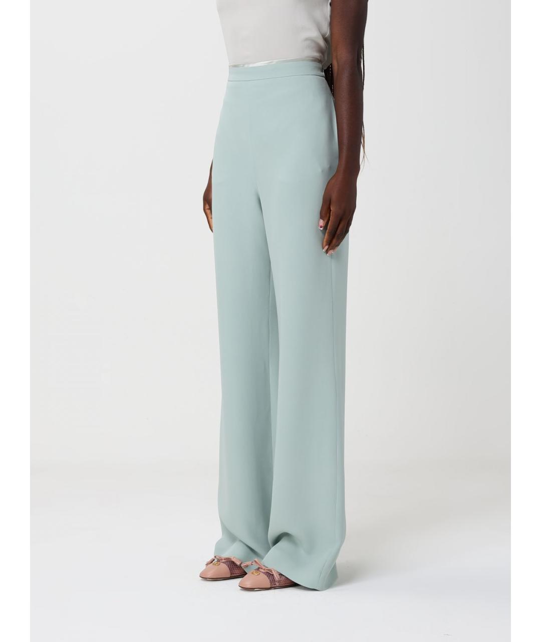 VALENTINO Салатовые шелковые прямые брюки, фото 4