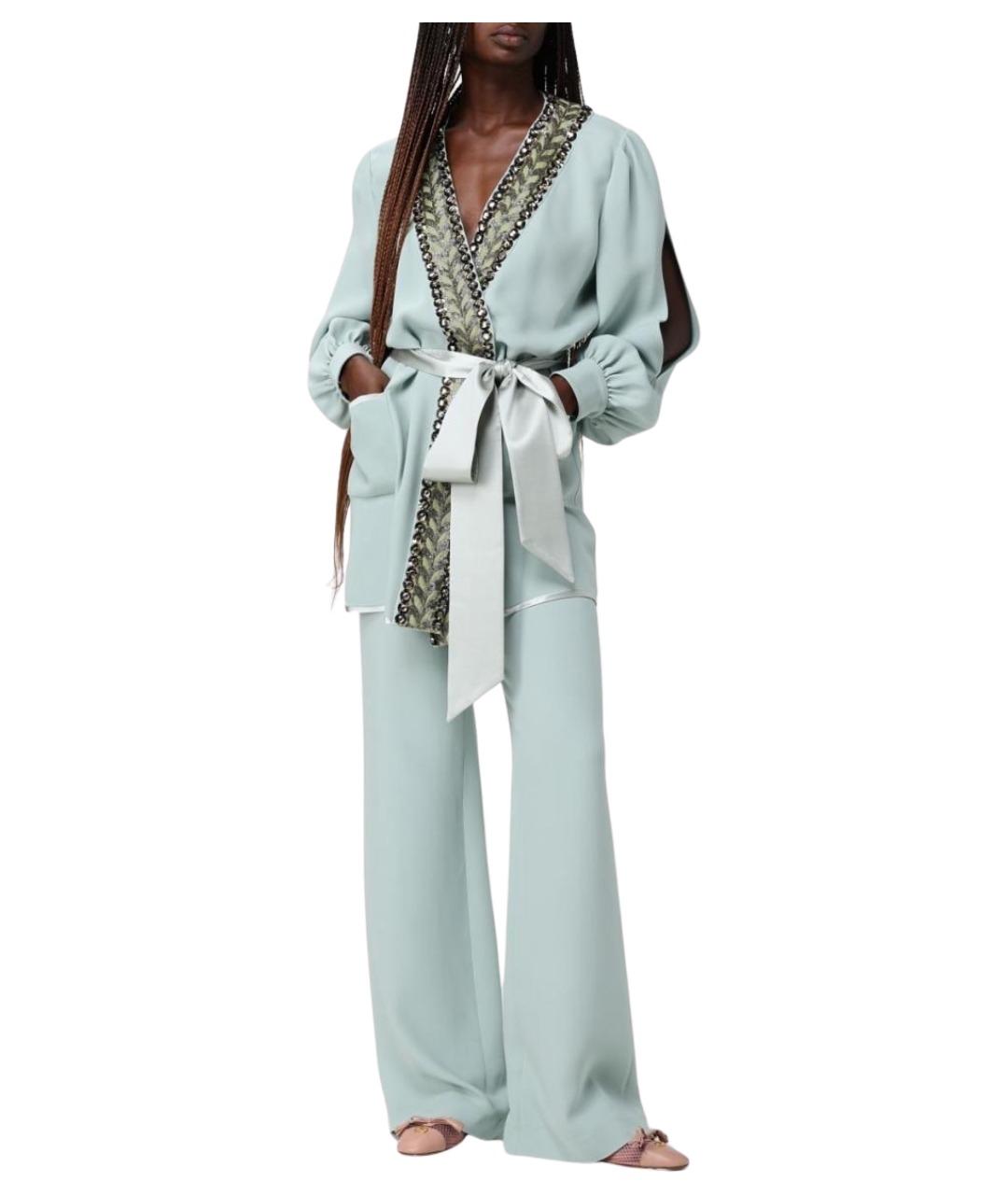 VALENTINO Зеленые шелковые прямые брюки, фото 2