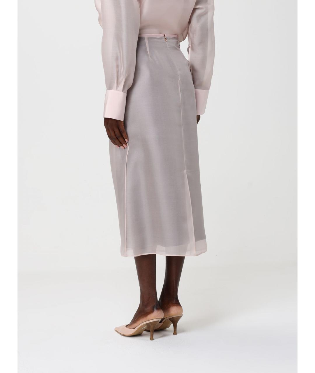 AGNONA Розовая шелковая юбка миди, фото 3