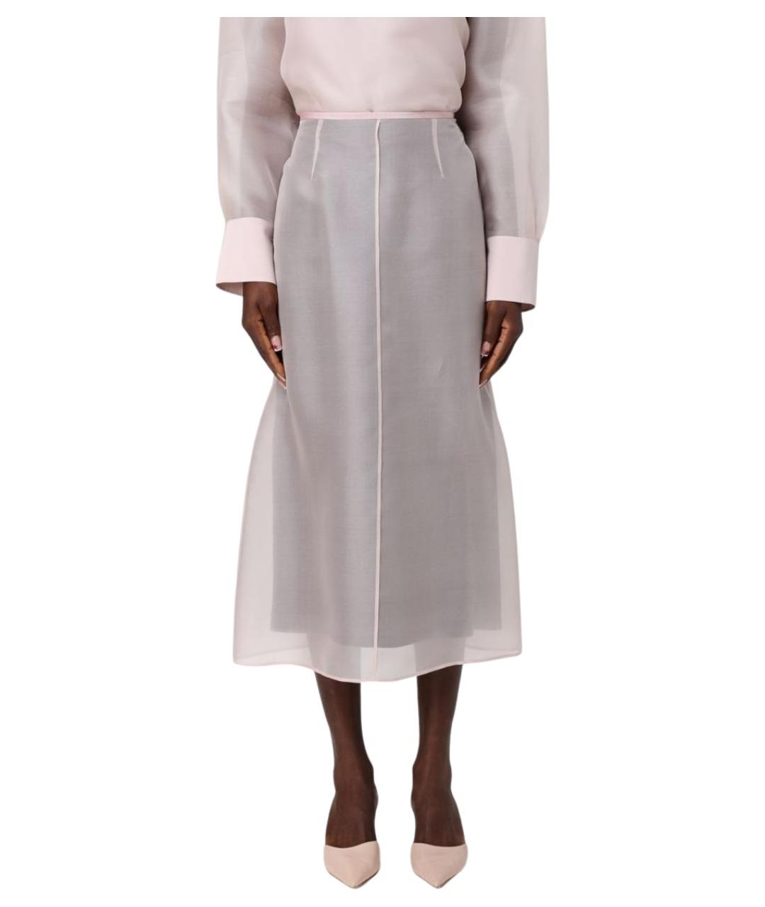 AGNONA Розовая шелковая юбка миди, фото 1