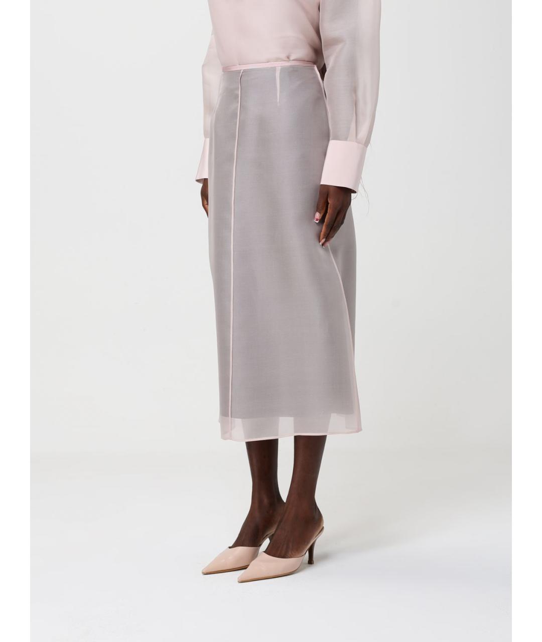 AGNONA Розовая шелковая юбка миди, фото 4