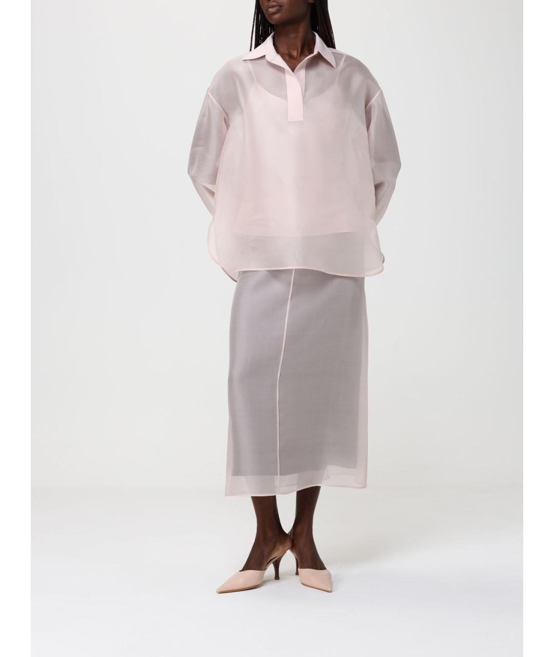 AGNONA Розовая шелковая юбка миди, фото 2