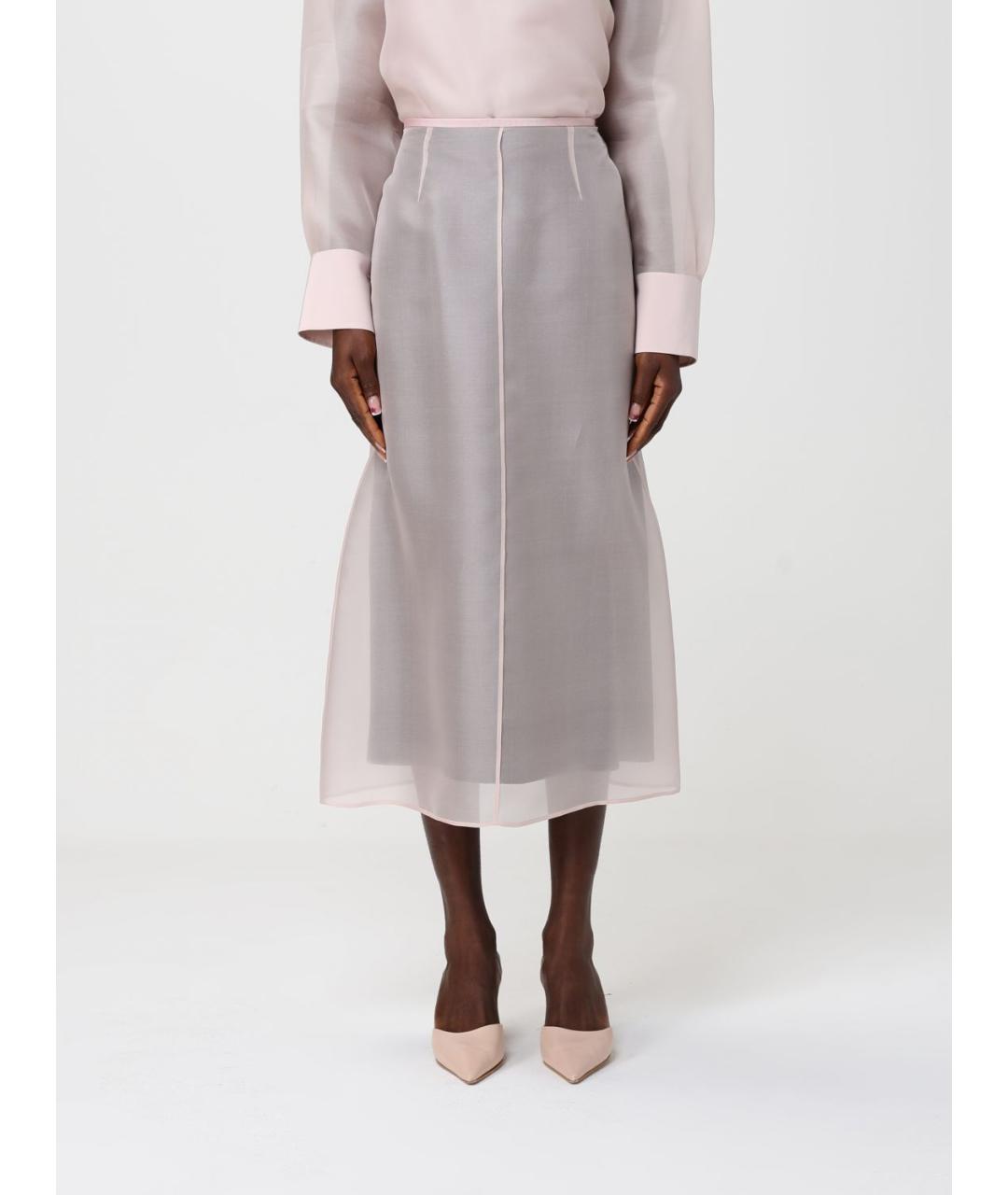 AGNONA Розовая шелковая юбка миди, фото 6