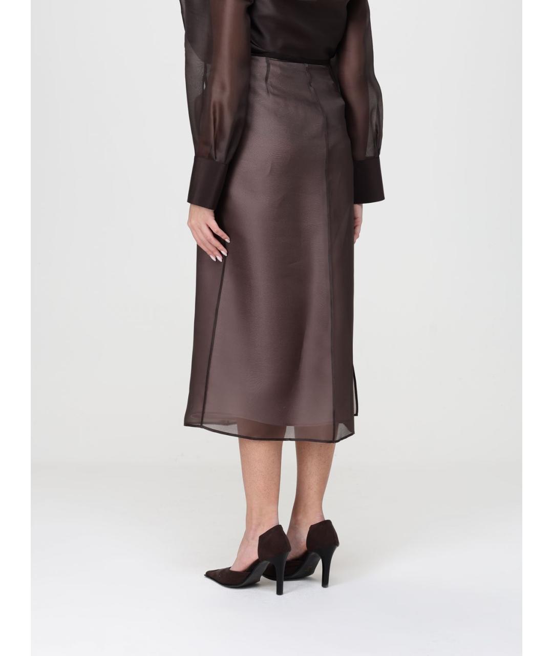 AGNONA Коричневая шелковая юбка миди, фото 3