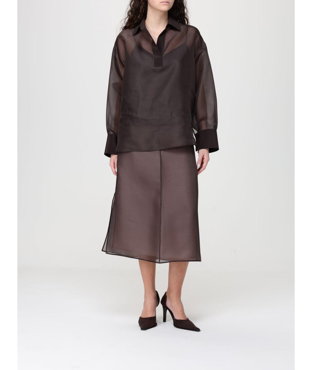 AGNONA Коричневая шелковая юбка миди, фото 2