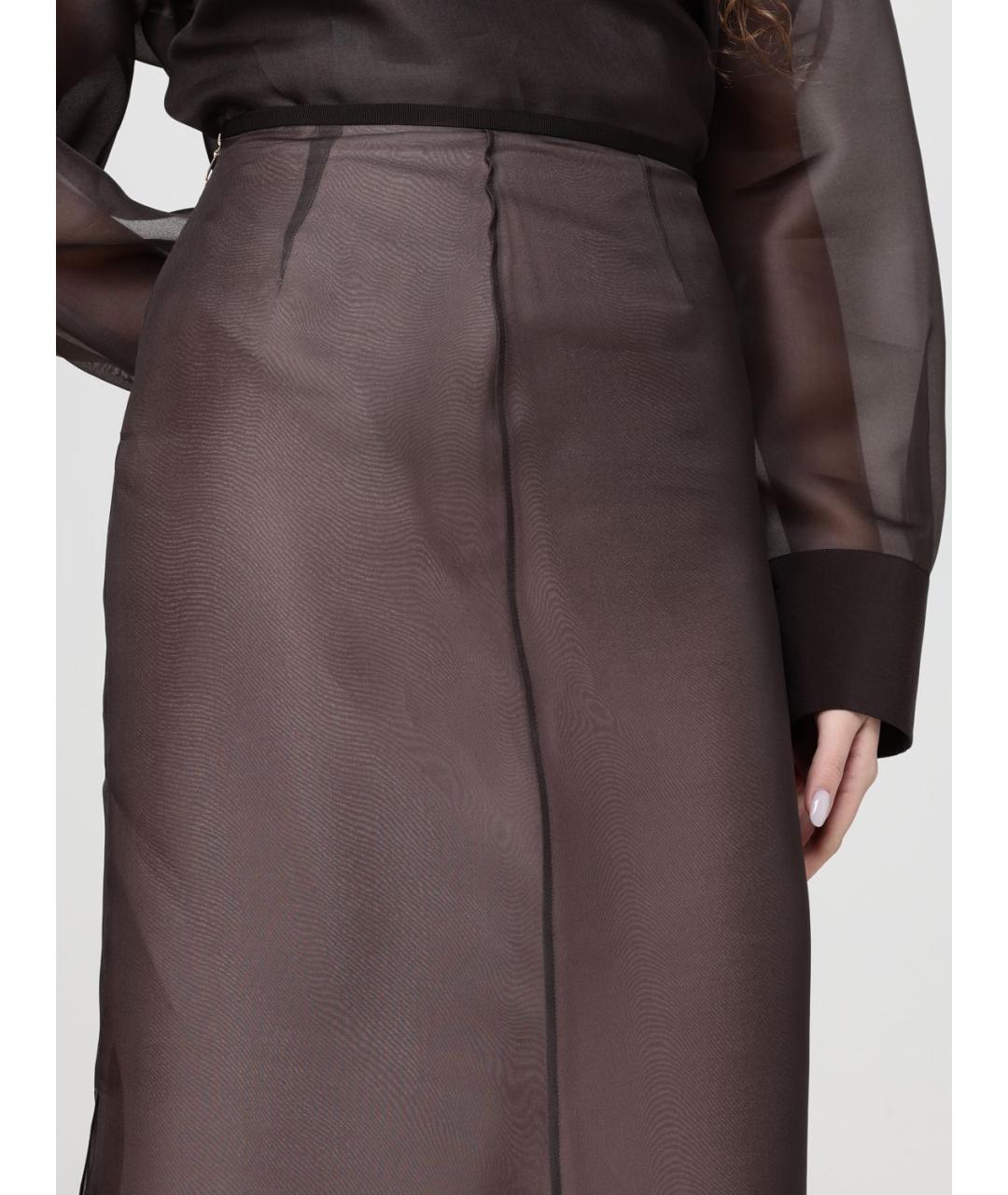 AGNONA Коричневая шелковая юбка миди, фото 5