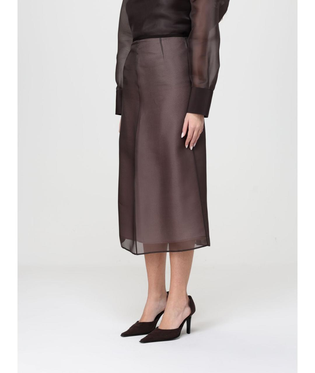 AGNONA Коричневая шелковая юбка миди, фото 4