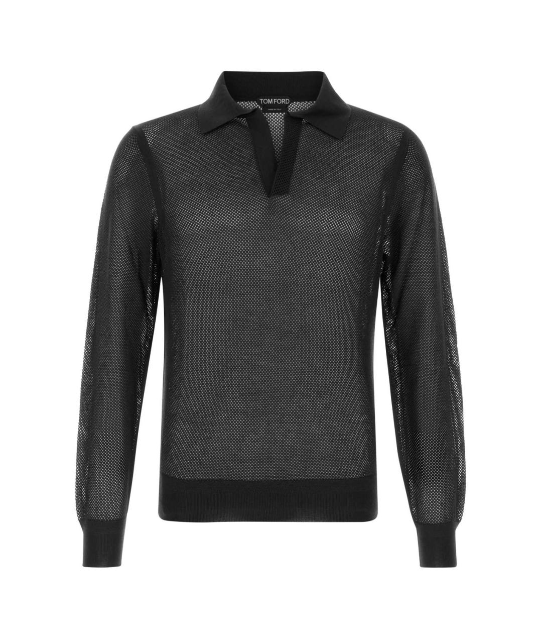 TOM FORD Черное хлопковое поло с длинным рукавом, фото 1