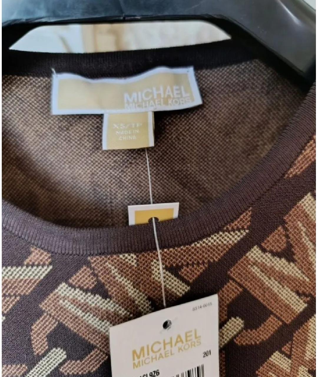 MICHAEL KORS Коричневое вискозное повседневное платье, фото 3