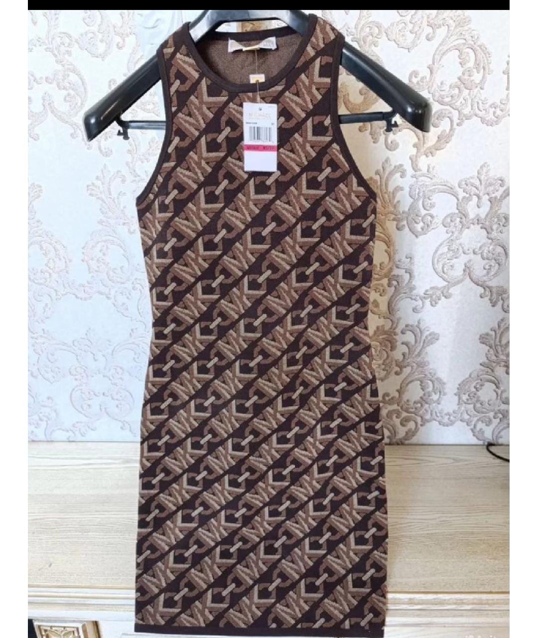 MICHAEL KORS Коричневое вискозное повседневное платье, фото 5