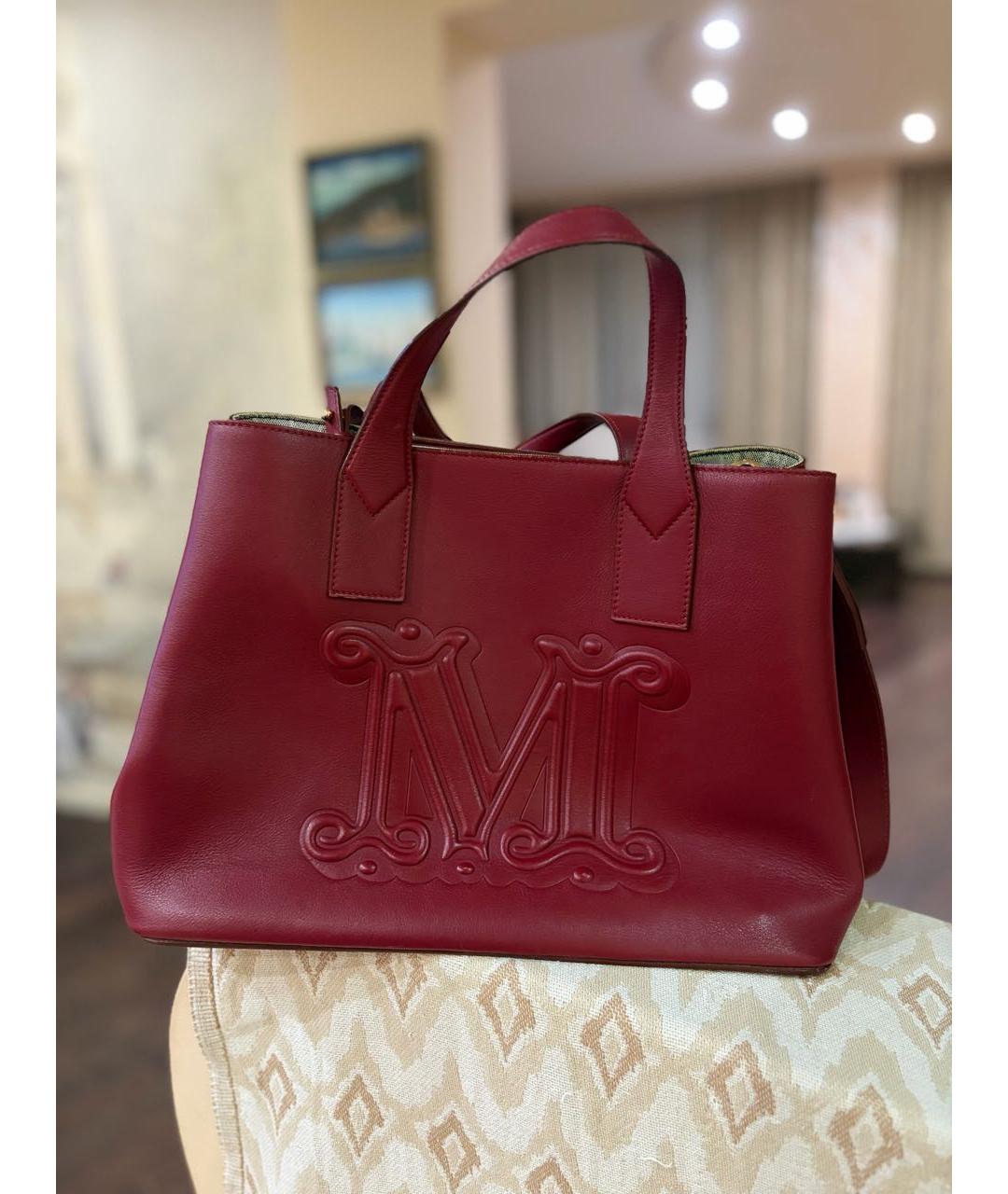 'S MAX MARA Бордовая кожаная сумка тоут, фото 4