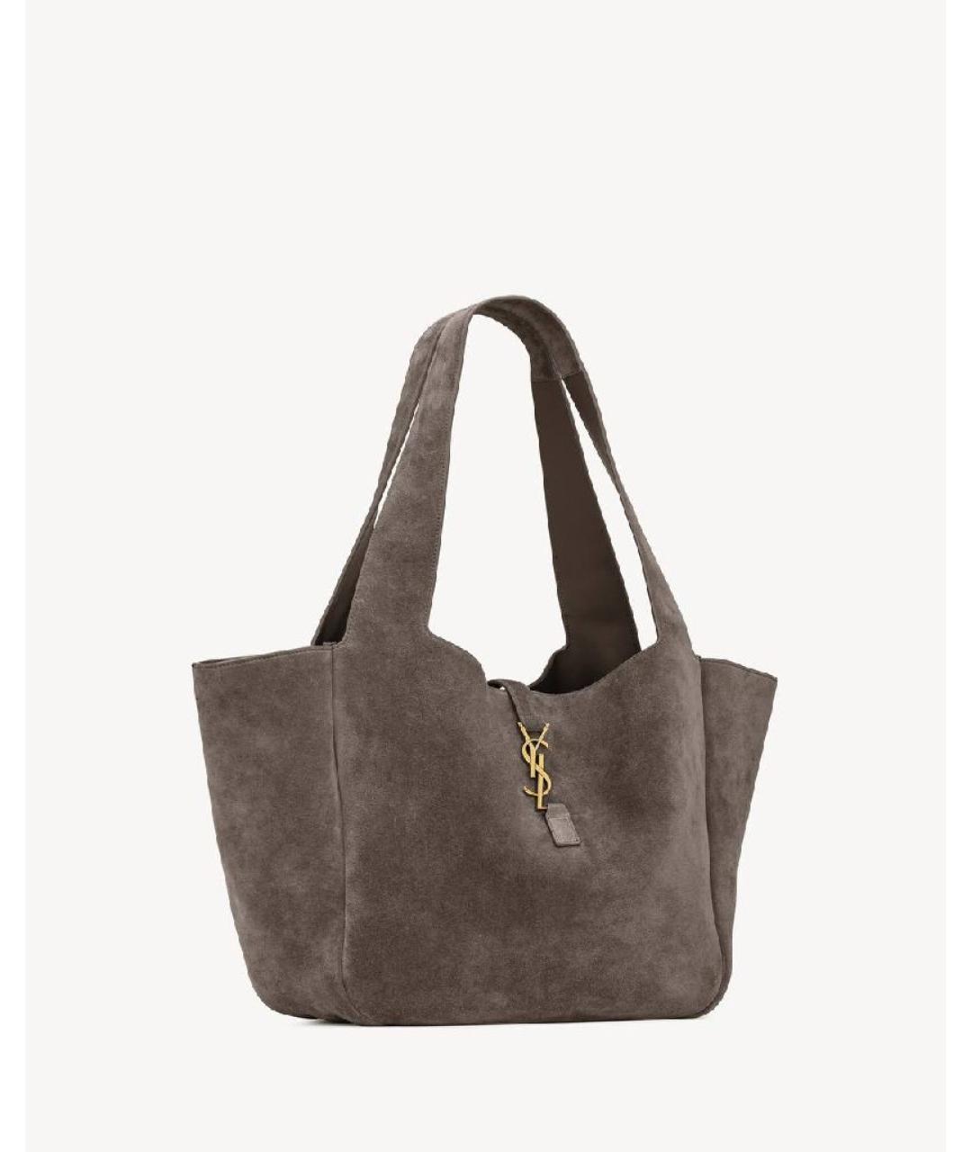 SAINT LAURENT Серая замшевая сумка тоут, фото 2