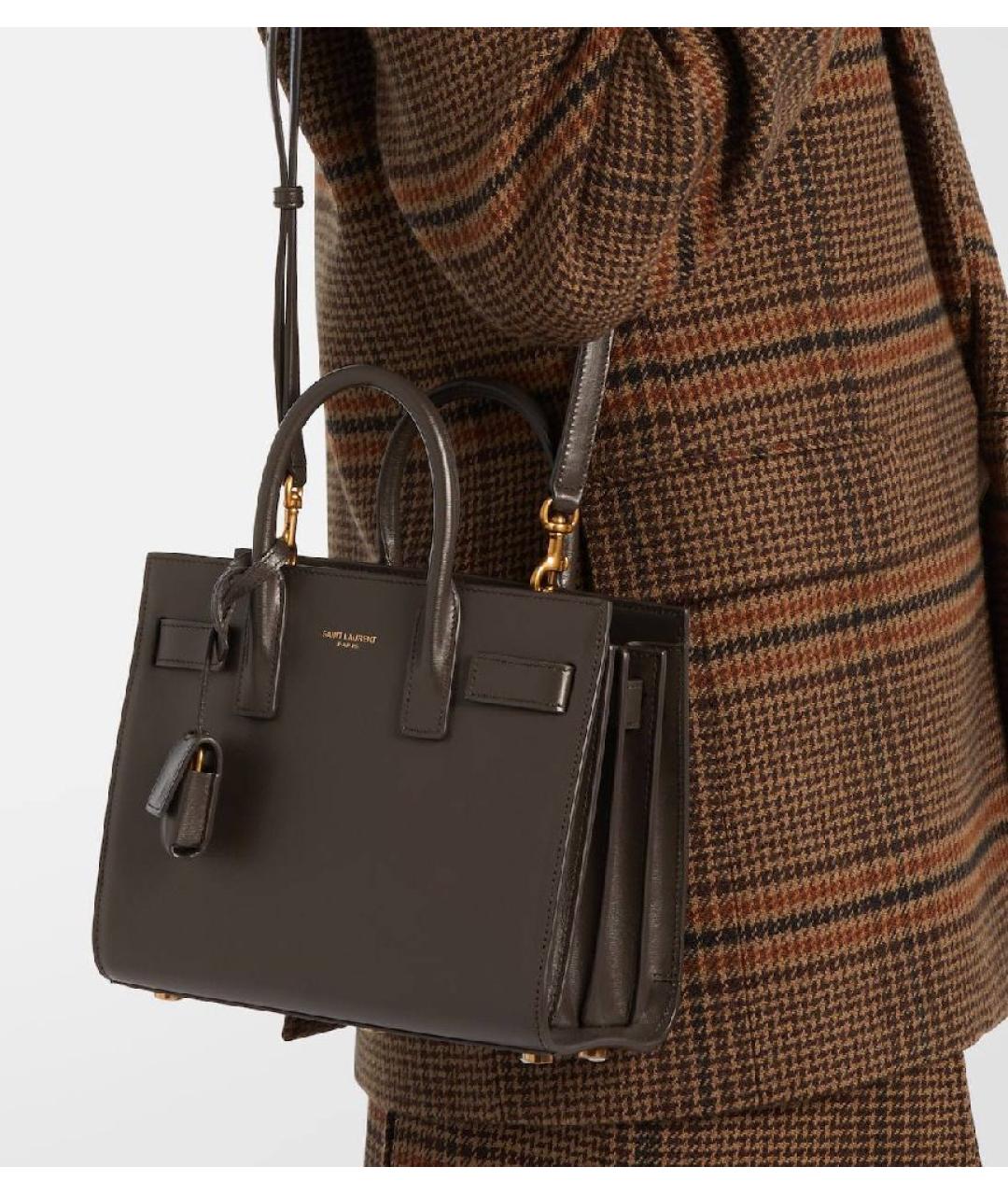 SAINT LAURENT Коричневая кожаная сумка тоут, фото 2