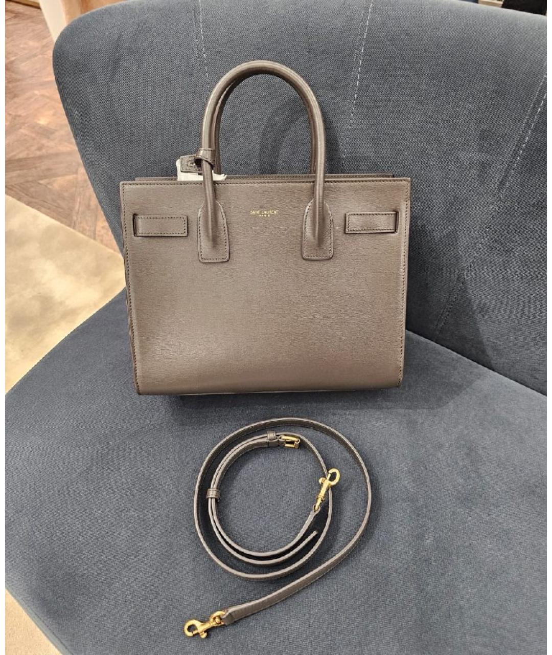 SAINT LAURENT Коричневая кожаная сумка тоут, фото 6