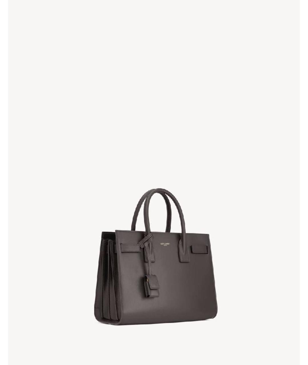 SAINT LAURENT Коричневая кожаная сумка тоут, фото 3