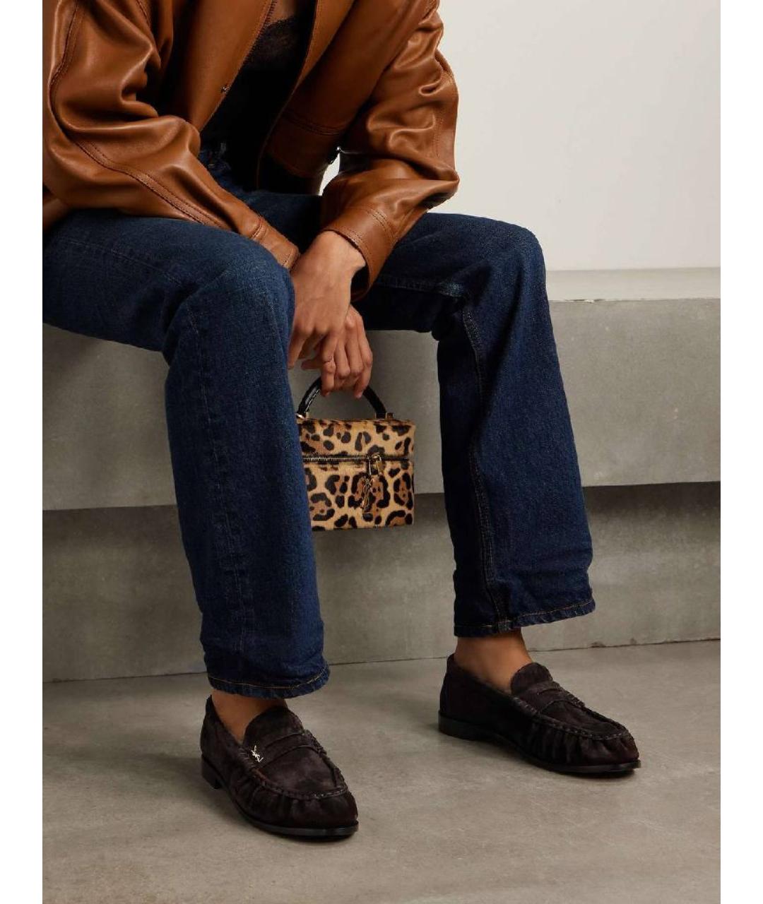 SAINT LAURENT Коричневые замшевые лоферы, фото 2