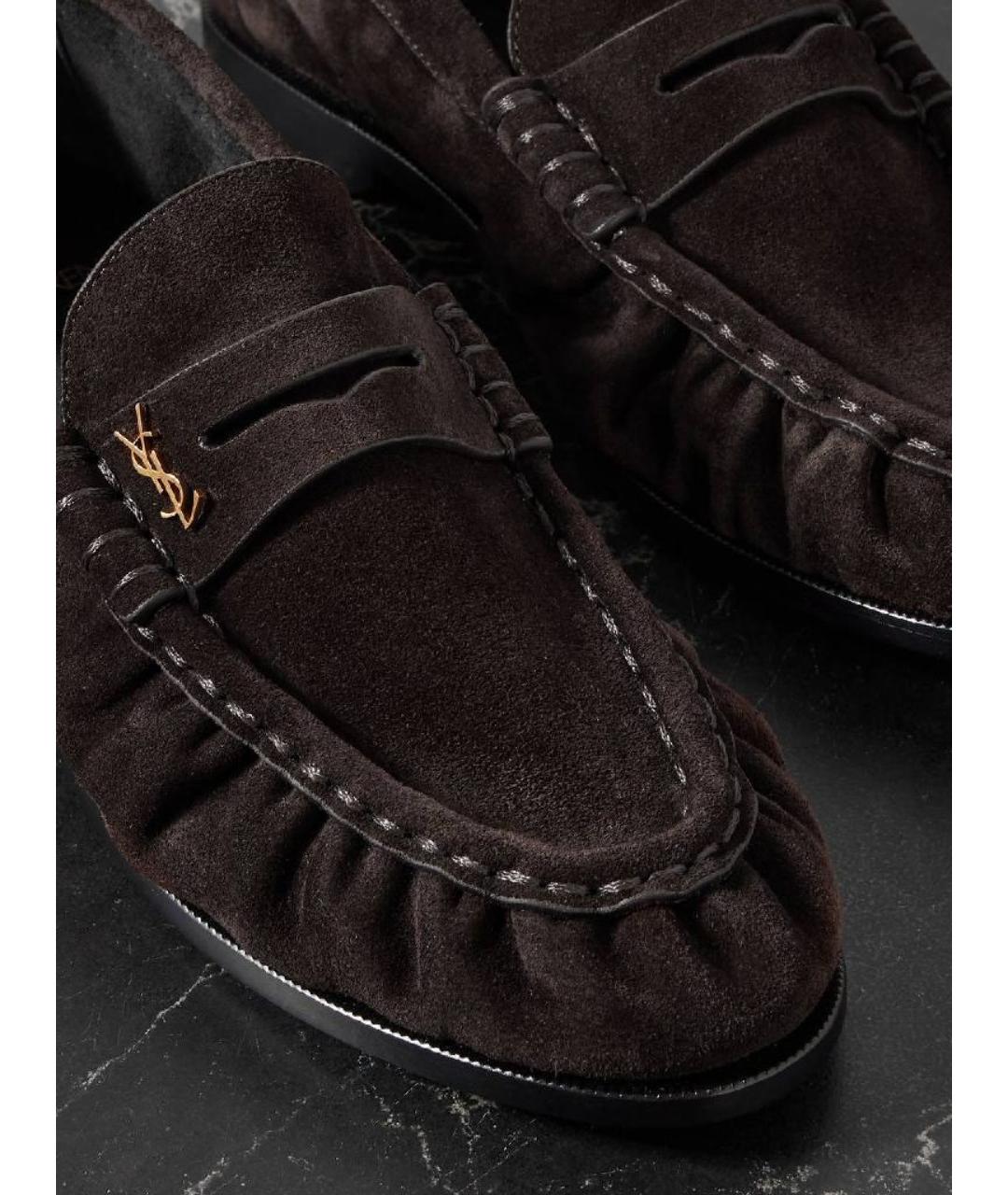 SAINT LAURENT Коричневые замшевые лоферы, фото 4