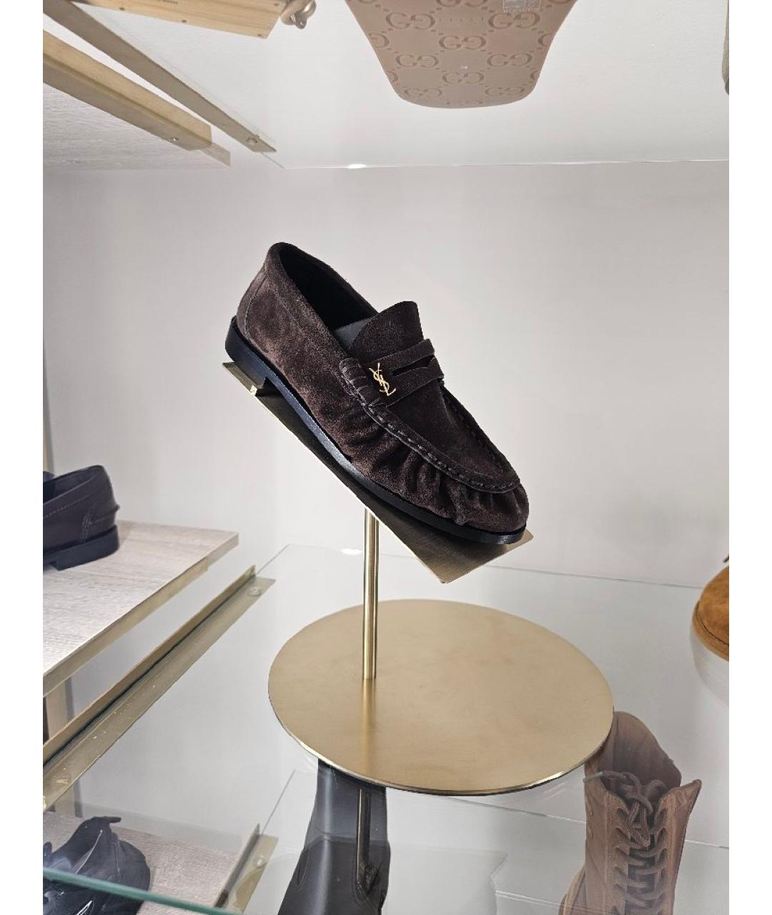SAINT LAURENT Коричневые замшевые лоферы, фото 6
