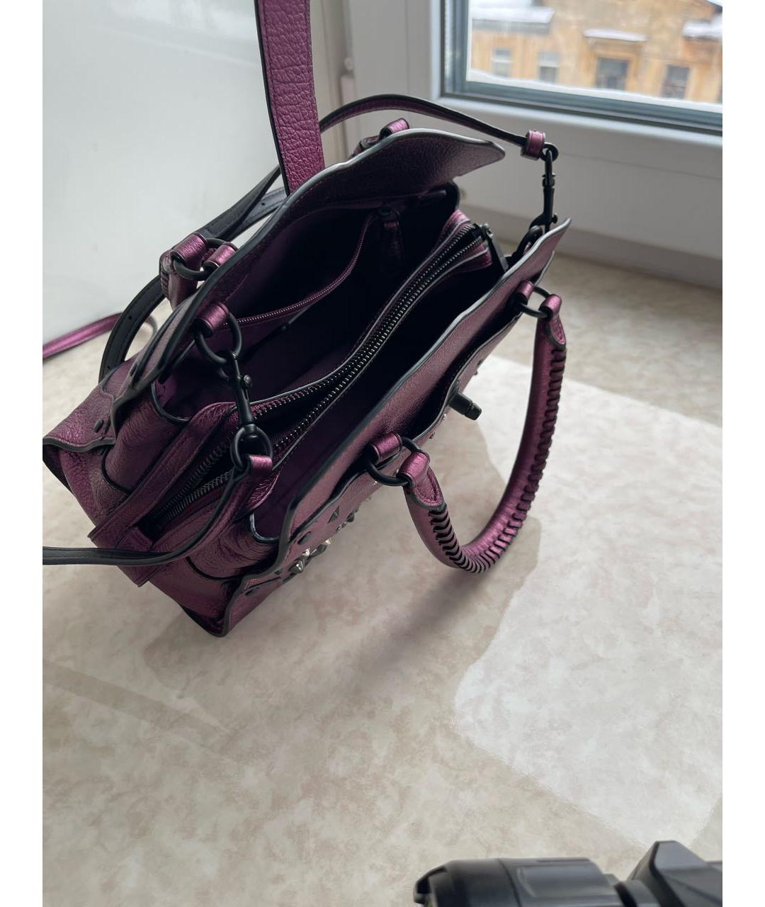 COACH Фиолетовая кожаная сумка через плечо, фото 4