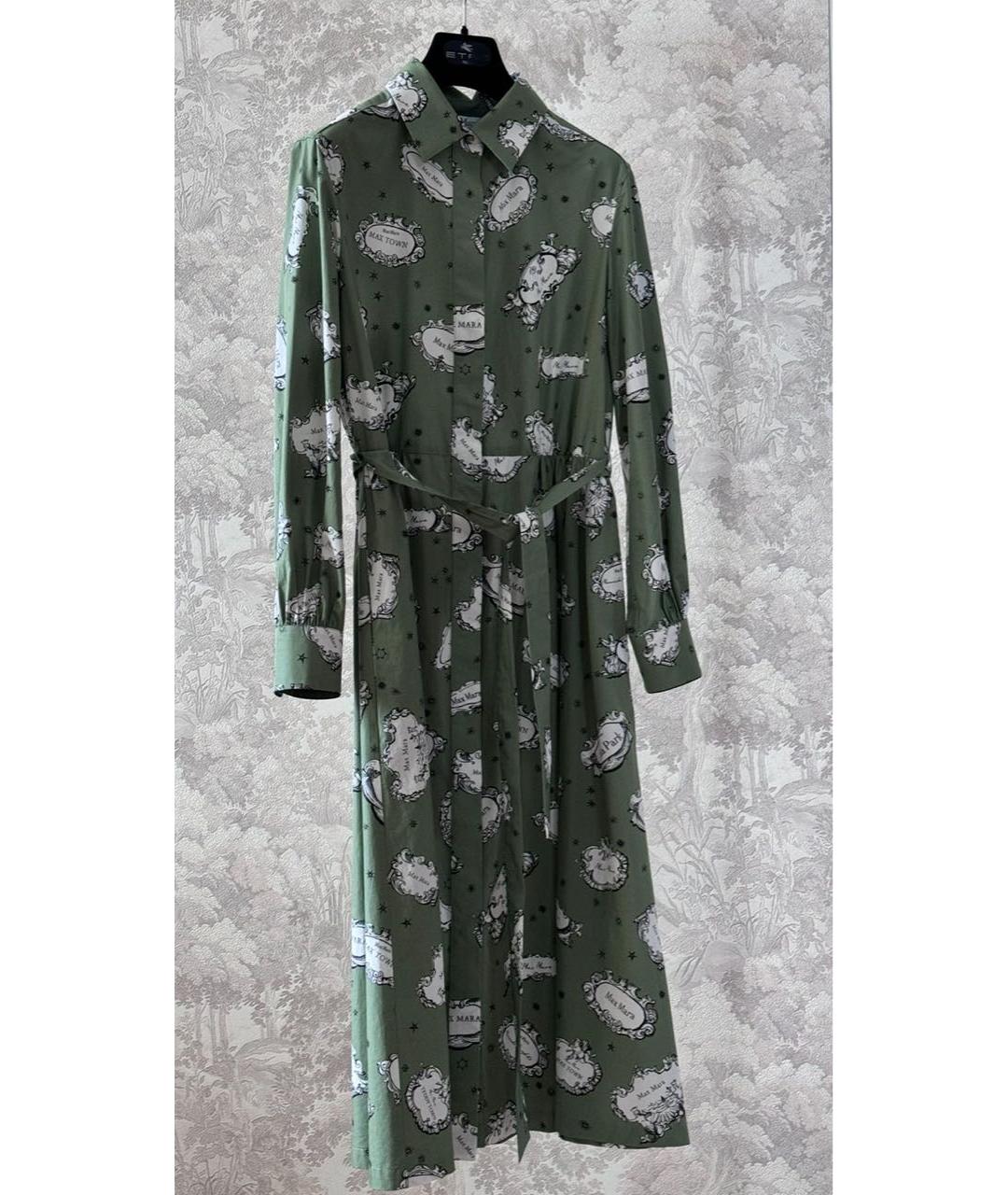 MAX MARA Зеленые хлопковое повседневное платье, фото 2