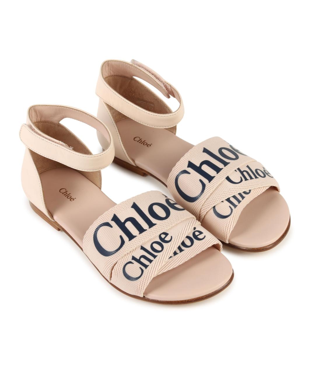 CHLOE KIDS Бежевые кожаные сандалии и шлепанцы, фото 2
