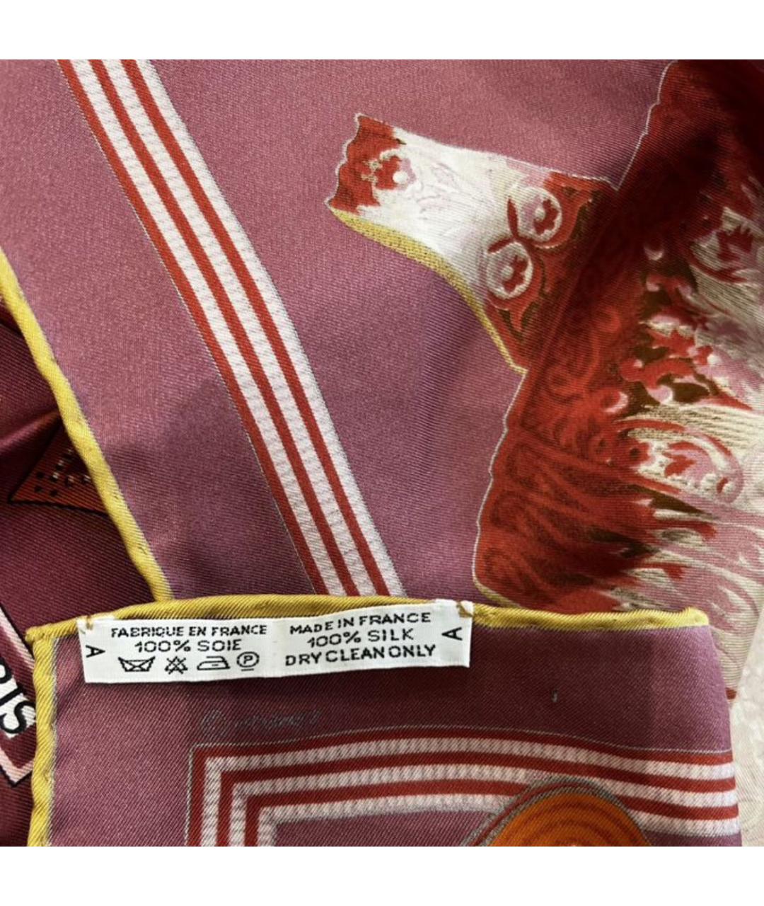 HERMES Бордовый шелковый платок, фото 4