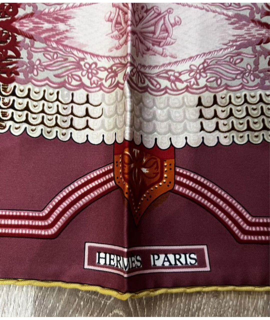 HERMES Бордовый шелковый платок, фото 2