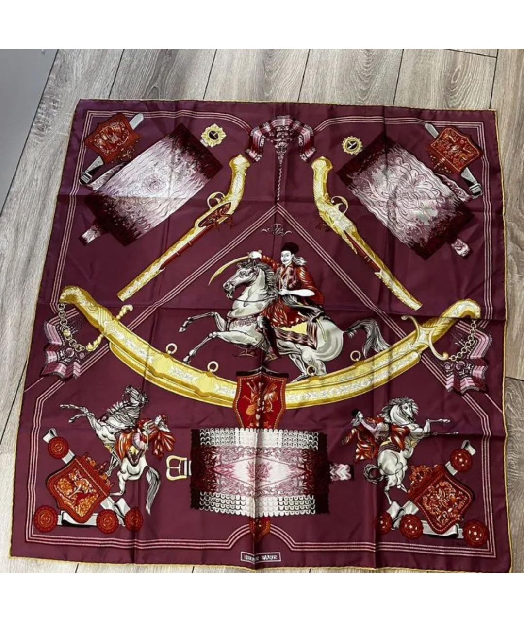 HERMES Бордовый шелковый платок, фото 7