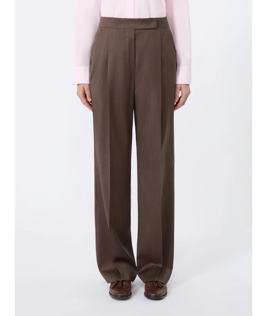 MAX MARA Коричневые шерстяные прямые брюки, фото 3