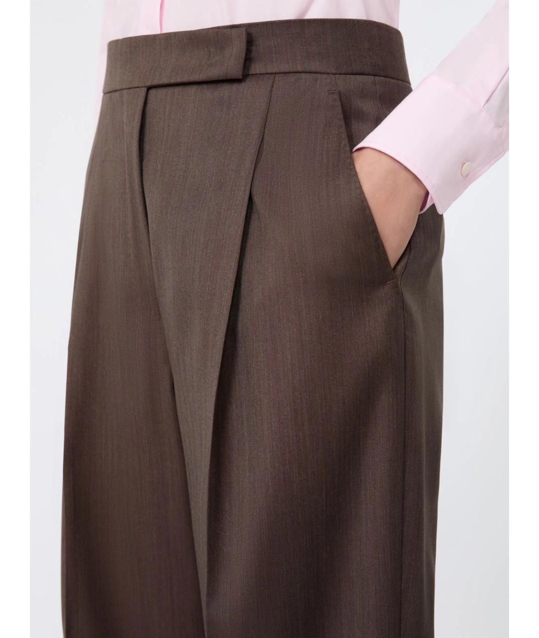 MAX MARA Коричневые шерстяные прямые брюки, фото 5