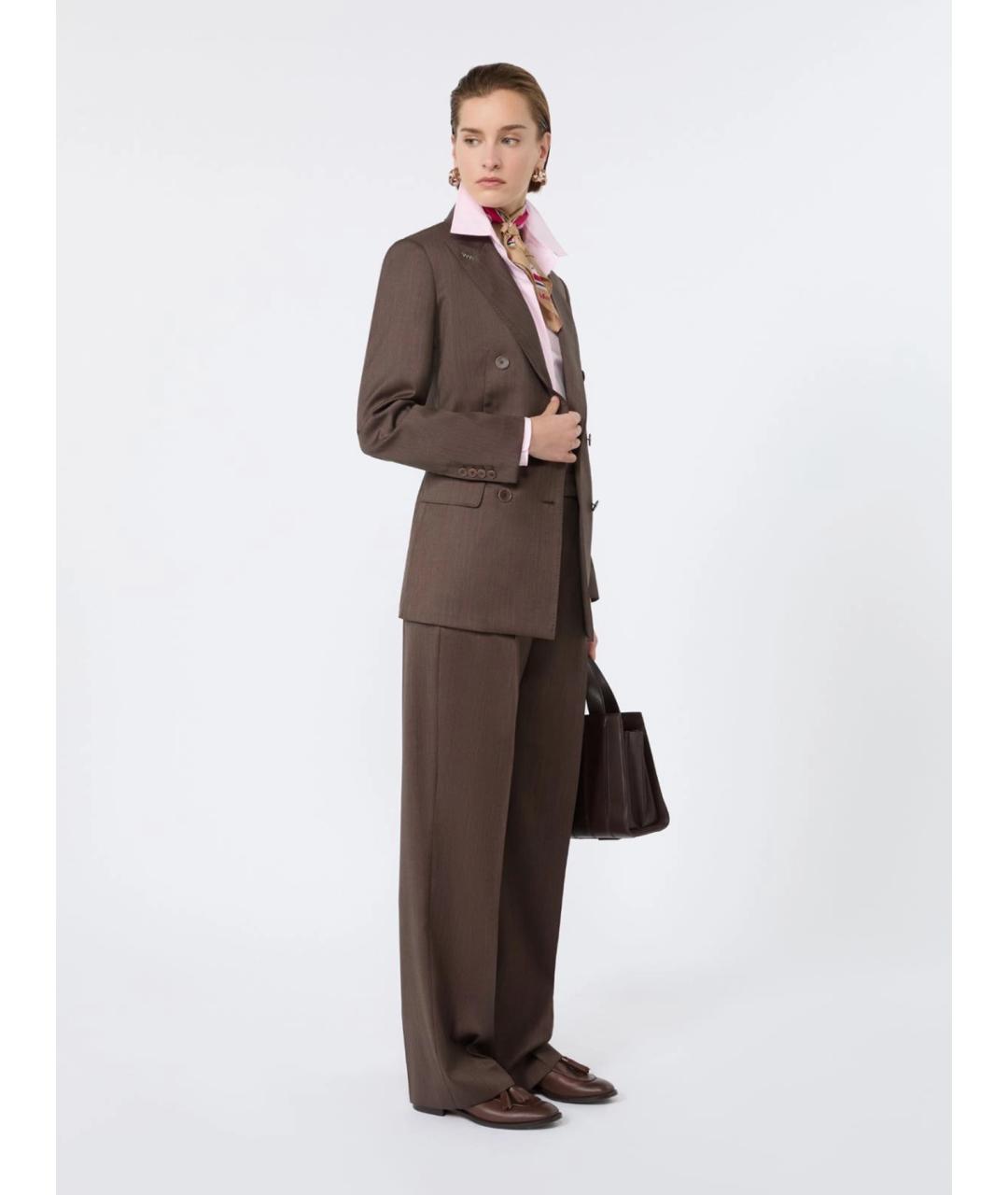 MAX MARA Коричневые шерстяные прямые брюки, фото 2