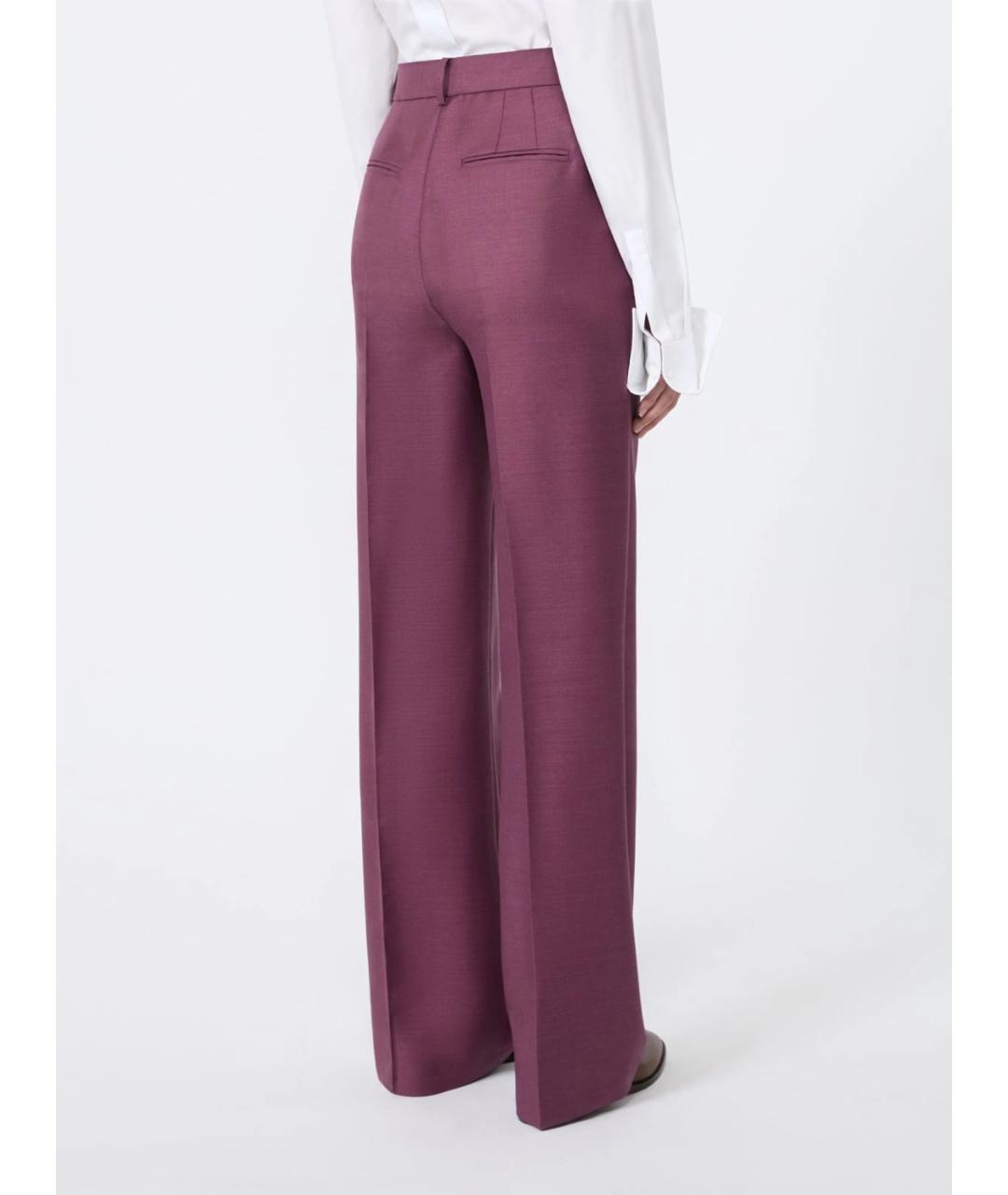 MAX MARA Фиолетовые шерстяные прямые брюки, фото 4