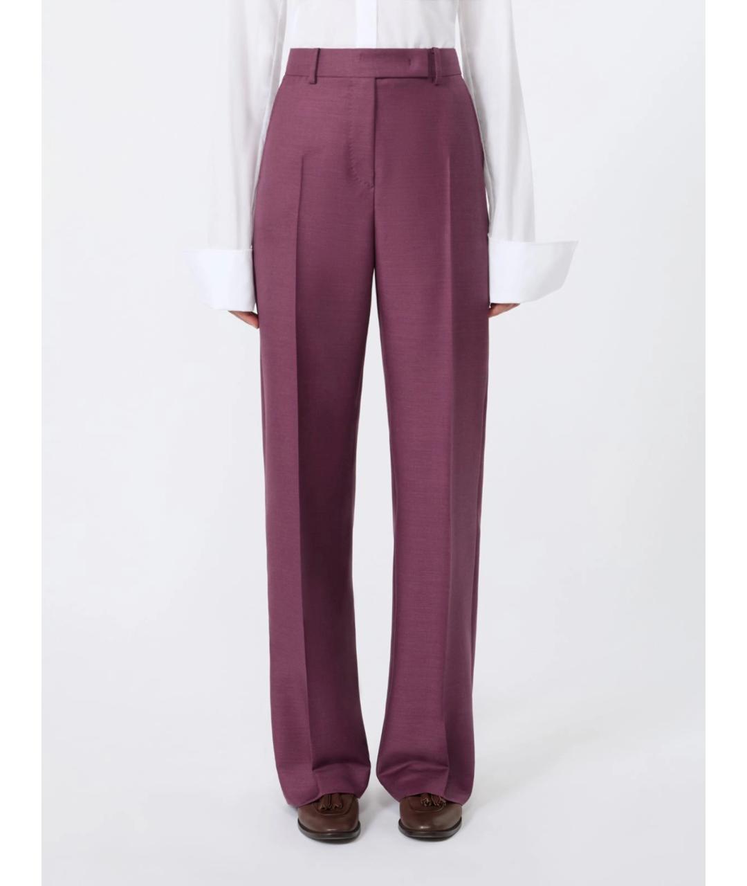 MAX MARA Фиолетовые шерстяные прямые брюки, фото 3