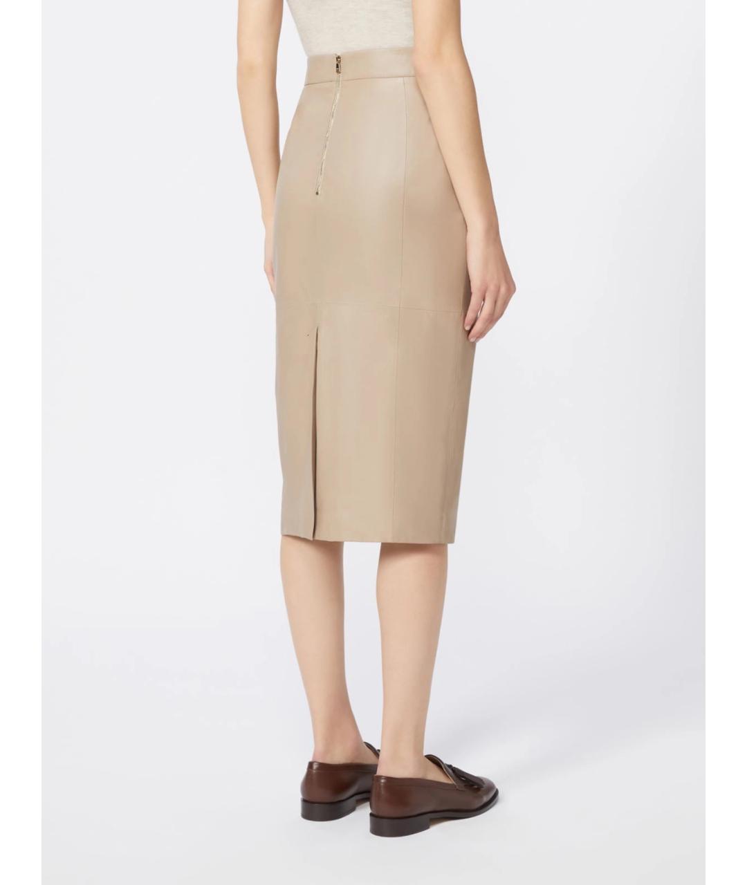 MAX MARA Бежевая кожаная юбка миди, фото 4