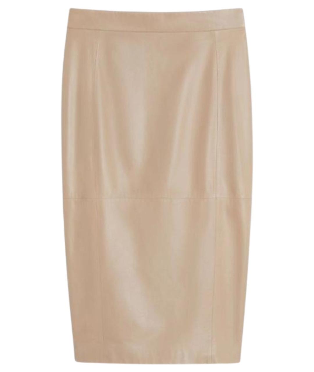 MAX MARA Бежевая кожаная юбка миди, фото 1