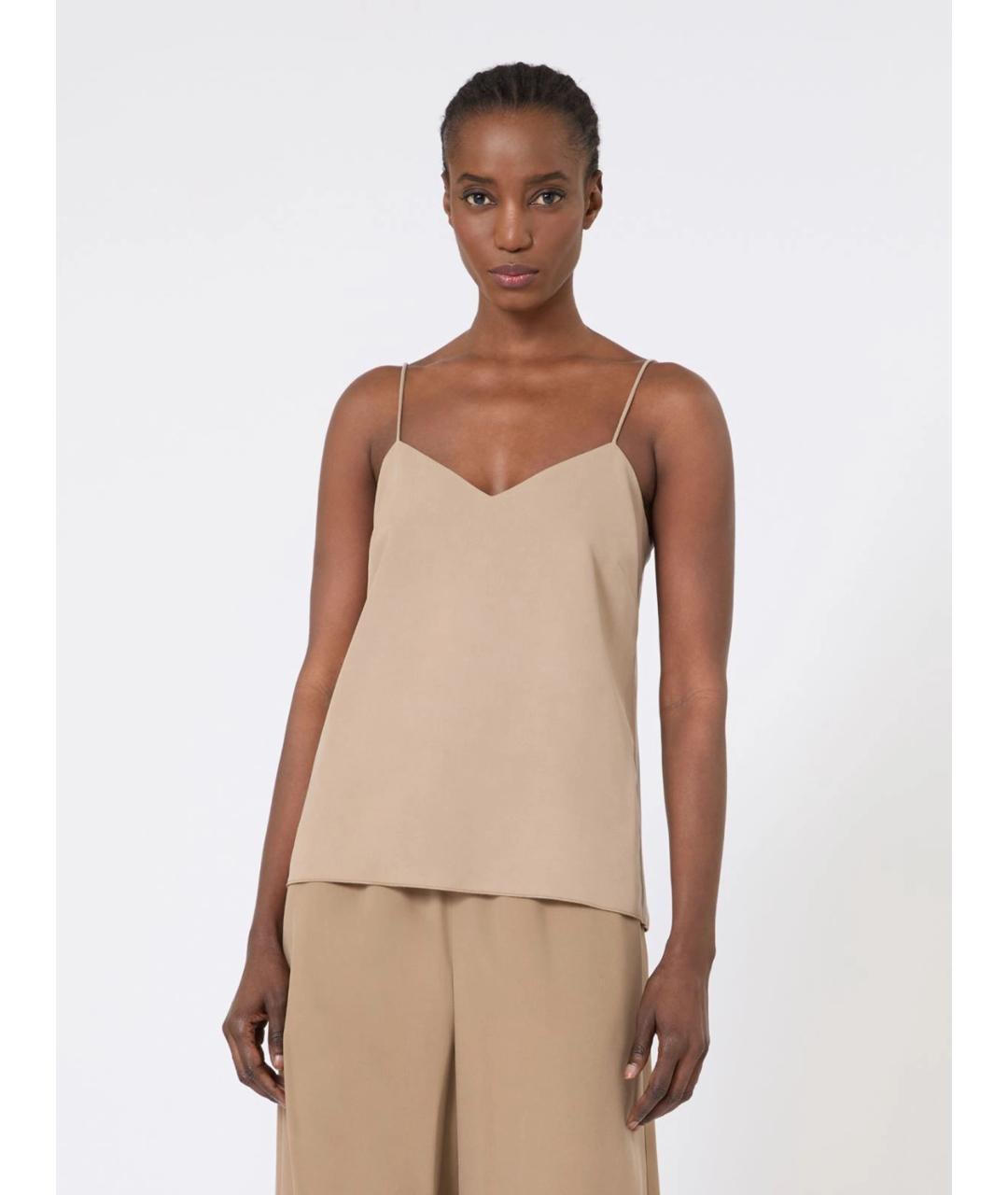 MAX MARA Бежевая шелковая майка, фото 3