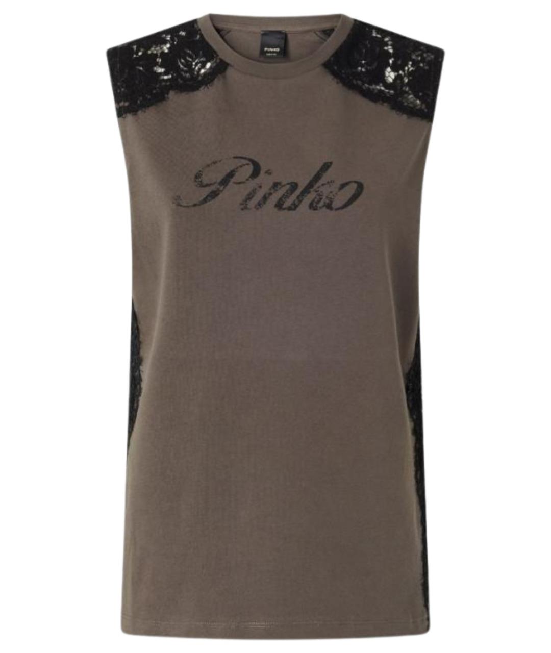 PINKO Коричневая хлопковая майка, фото 1